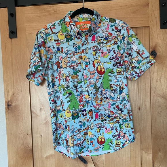 RSVLTS Nickelodeon Cartoon Print Casual Shirt - Blue and Green - Picture 1 of 6